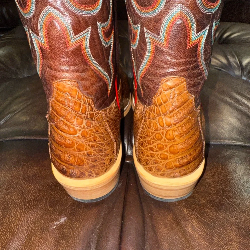 Caiman 10.5EE Horse Power Exotic Brown Cowboy Boots EC - Picture 4 of 15